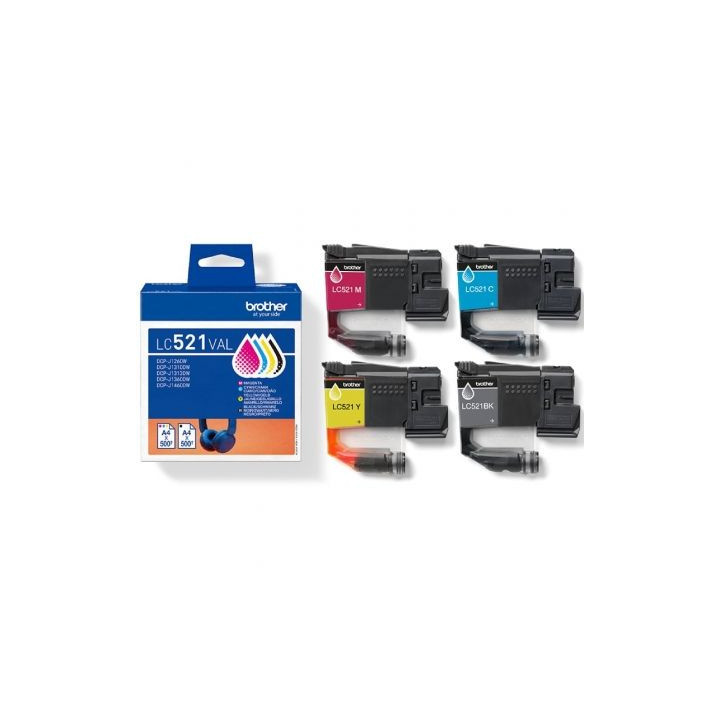 Cartucho de tinta original brother lc-521val multipack/ cian/ magenta/ amarillo/ negro