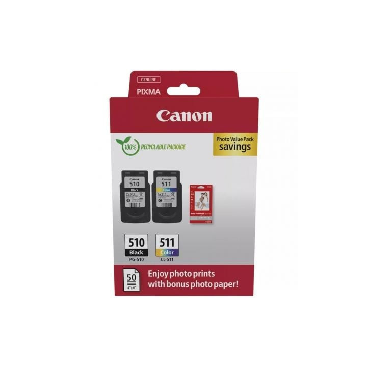 Cartucho de tinta original canon pg-510 + cl-511 multipack/ negro/ tricolor + papel fotográfico