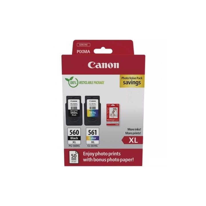 Cartucho de tinta original canon pg-560xl + cl-561xl multipack alta capacidad/ negro/ tricolor + papel fotográfico