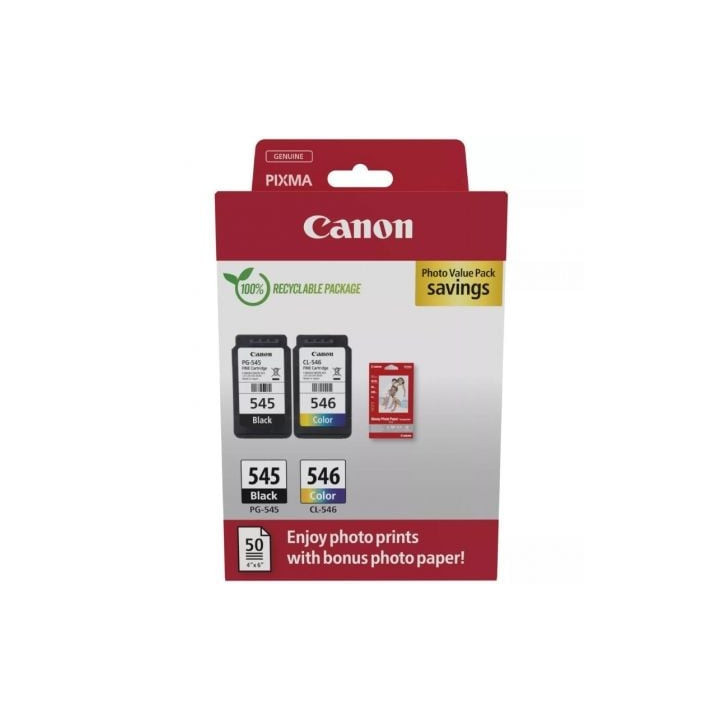 Cartucho de tinta original canon pg-545 + cl-546 multipack/ negro/ tricolor + papel fotográfico