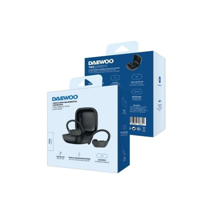 Auriculares deportivos bluetooth daewoo tws sport dw2012 con estuche de carga/ autonomía 3h/ negros
