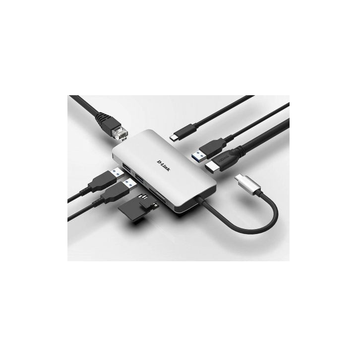 Docking usb tipo-c d-link dub-m810/ 3xusb/ 1xusb tipo-c/ 1xthunderbolt/ 1xhdmi 4k/ 1xrj45/ 1xlector tarjetas/ gris