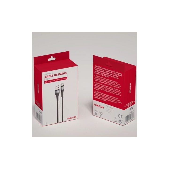 Cable usb 2.0 tipo-c fonestar usb-ca/ usb tipo-c macho - usb macho/ 480mbps/ 1m/ negro