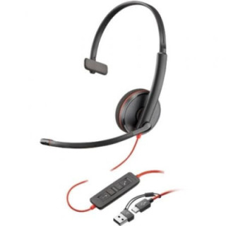 Auricular poly blackwire 3210 + adaptador usb-c/a/ con micrófono/ usb tipo-c/ bulk/ negro