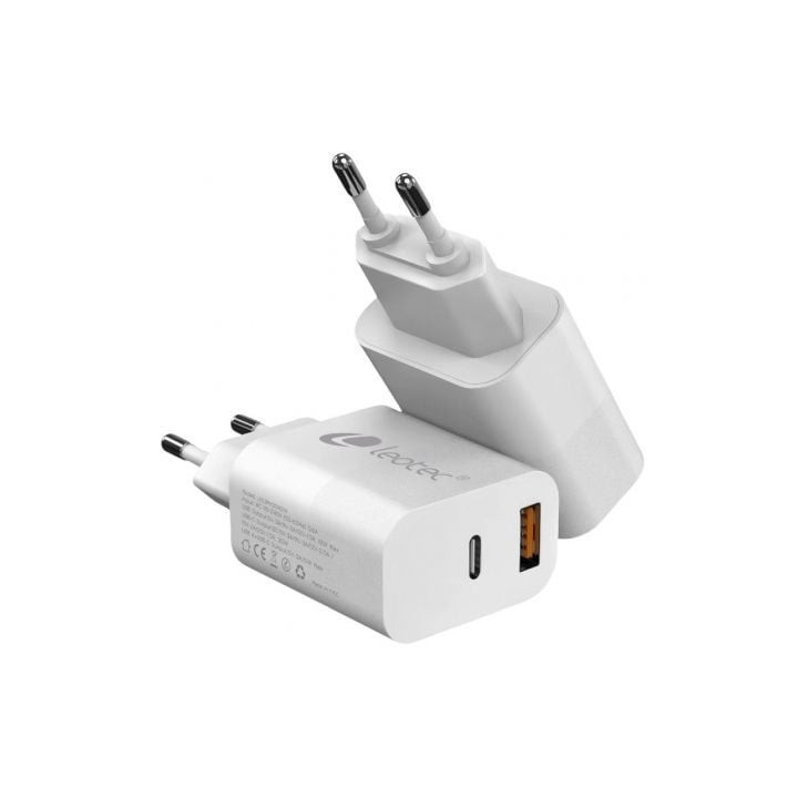 Cargador de pared leotec lecsph20w2w2/ 1xusb tipo-c/ 1xusb/ 20w