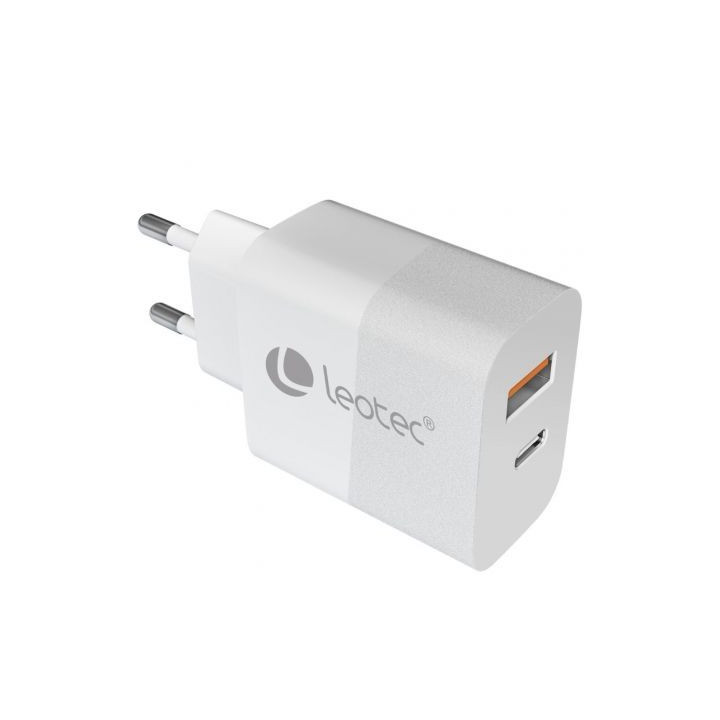 Cargador de pared leotec lecsph20w2w2/ 1xusb tipo-c/ 1xusb/ 20w