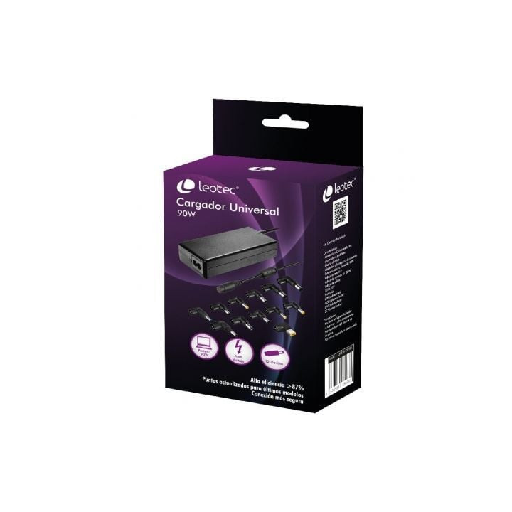Cargador de portátil leotec home/ 90w/ automático/ 12 conectores/ voltaje 15-20v