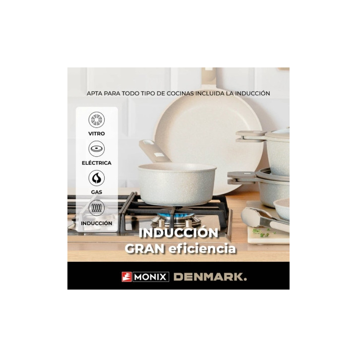 Pack batería de cocina monix denmark/ cazo ø16cm/ sarten ø24cm/ cacerolas ø20 - 24cm/ aluminio fundido/ apta para inducción
