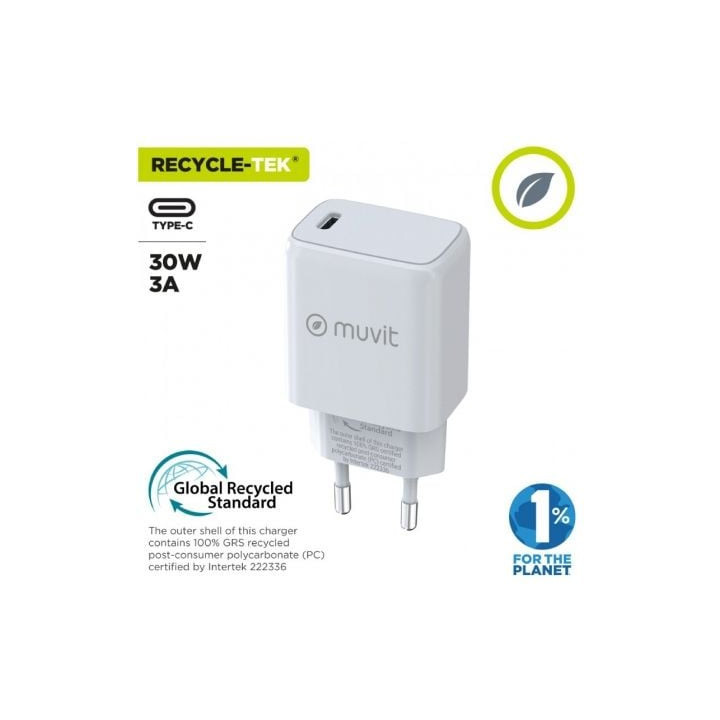 Cargador de pared muvit for change mcacc0014/ 1xusb tipo-c/ 30w
