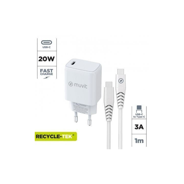 Cargador de pared muvit for change mcpak0044/ 1xusb tipo-c + cable usb tipo-c/ 20w