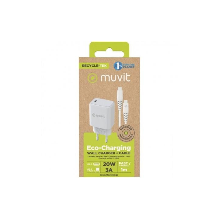 Cargador de pared muvit for change mcpak0044/ 1xusb tipo-c + cable usb tipo-c/ 20w