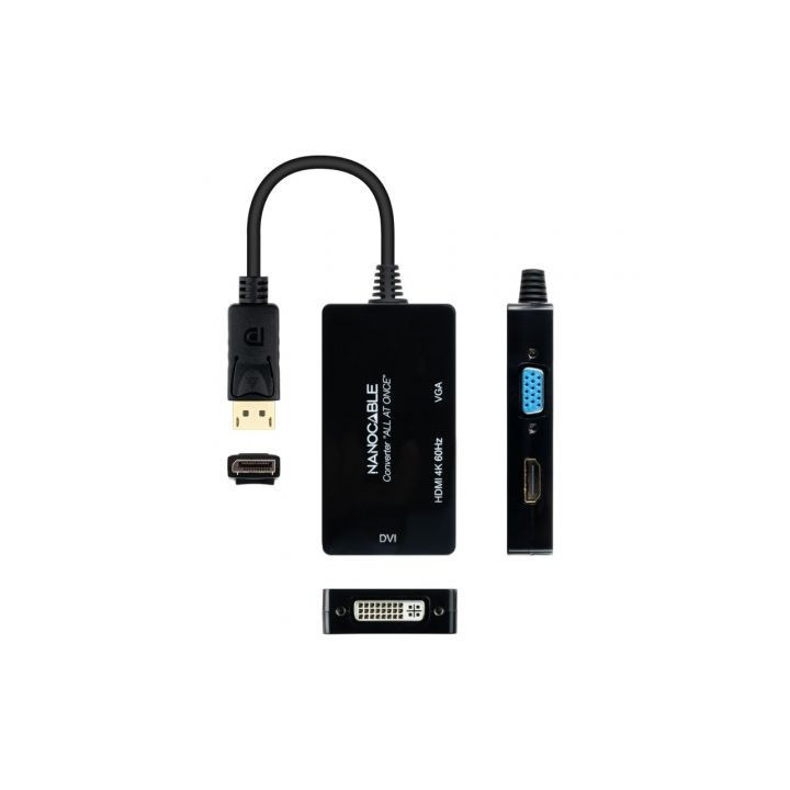Cable displayport nanocable 10.16.3301-all/ hdmi hembra - dvi-d hembra - vga hembra/ 20cm/ negro