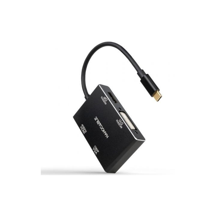 Conversor nanocable 10.16.4307/ usb tipo-c macho - vga hembra/ dvi hembra/ hdmi hembra/ displayport hembra/ 10cm/ negro