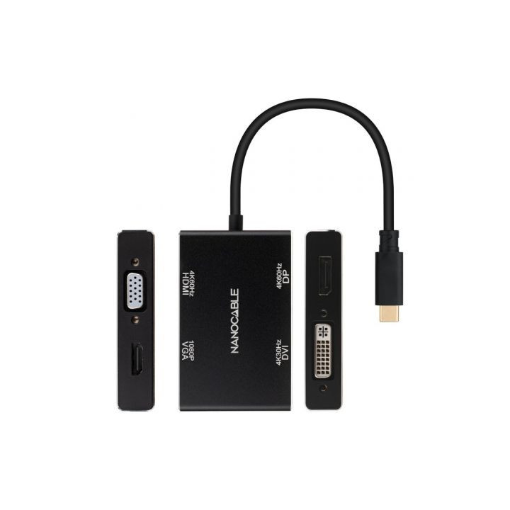 Conversor nanocable 10.16.4307/ usb tipo-c macho - vga hembra/ dvi hembra/ hdmi hembra/ displayport hembra/ 10cm/ negro