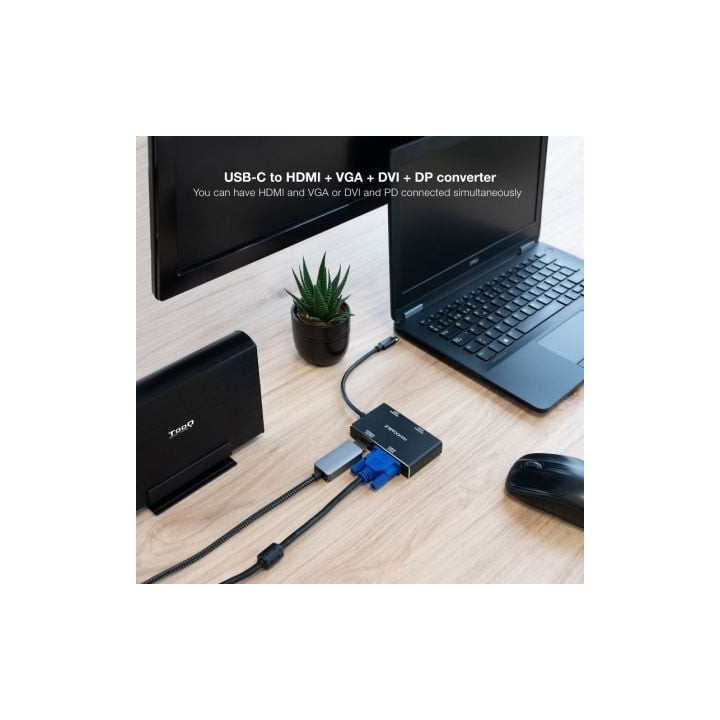 Conversor nanocable 10.16.4307/ usb tipo-c macho - vga hembra/ dvi hembra/ hdmi hembra/ displayport hembra/ 10cm/ negro