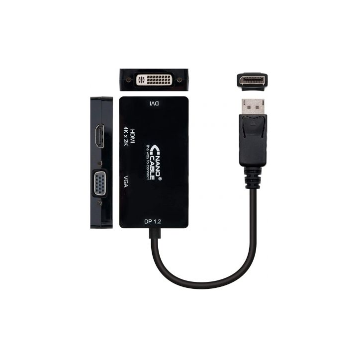 Cable conversor nanocable 10.16.3301-bk/ displayport macho - vga hembra/ dvi hembra/ hdmi hembra/ 15cm/ negro