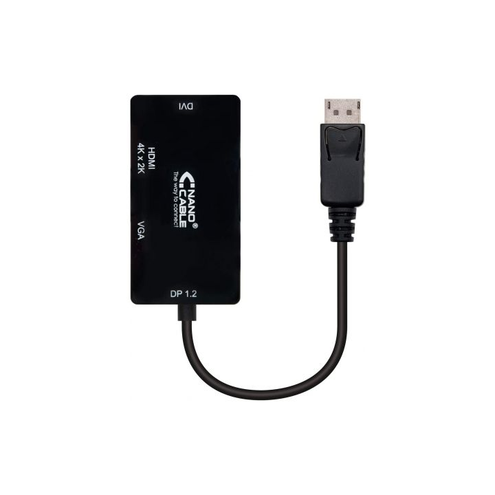 Cable conversor nanocable 10.16.3301-bk/ displayport macho - vga hembra/ dvi hembra/ hdmi hembra/ 15cm/ negro