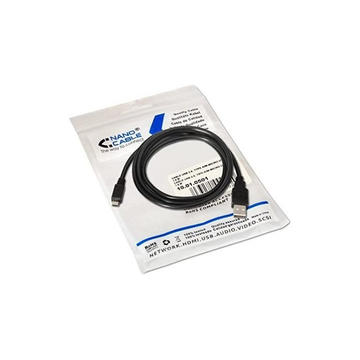 Cable usb 2.0 nanocable 10.01.0501/ usb macho - microusb macho/ 1.8m/ negro
