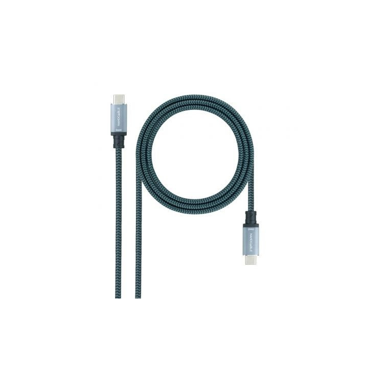 Cable usb 3.1 tipo-c nanocable 10.01.4102-comb/ usb tipo-c macho - usb tipo-c macho/ hasta 100w/ 10gbps/ 2m/ gris y negro