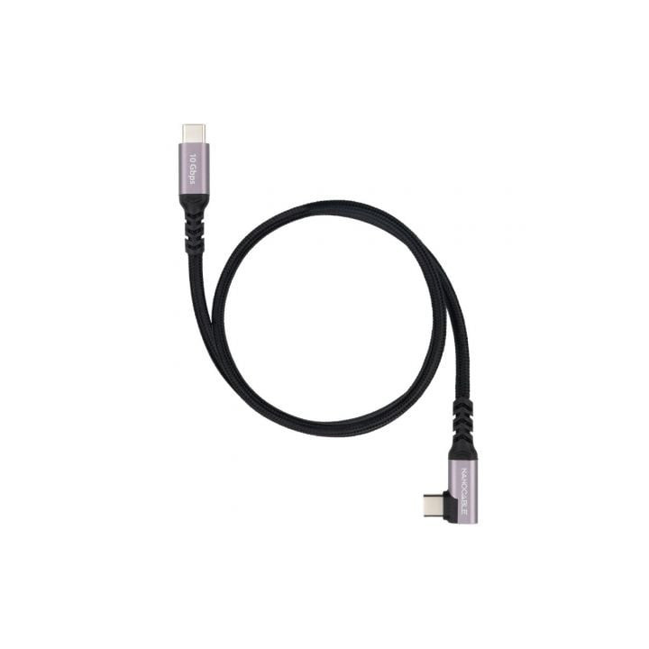Cable usb 3.2 tipo-c acodado nanocable 10.01.4701/ usb tipo-c macho - usb tipo-c macho/ hasta 100w/ 10gbps/ 1m/ negro