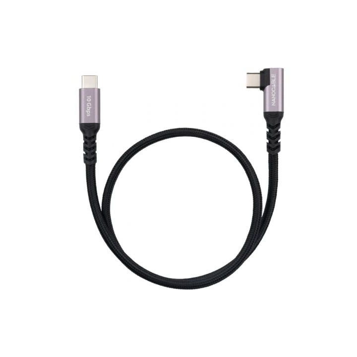 Cable usb 3.2 tipo-c acodado nanocable 10.01.4701/ usb tipo-c macho - usb tipo-c macho/ hasta 100w/ 10gbps/ 1m/ negro