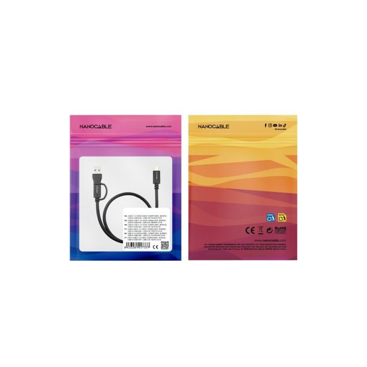 Cable usb 3.2 tipo-c nanocable 10.01.4803/ usb tipo-c macho/ usb macho - usb tipo-c macho/ hasta 60w/ 10gbps/ 3m/ negro