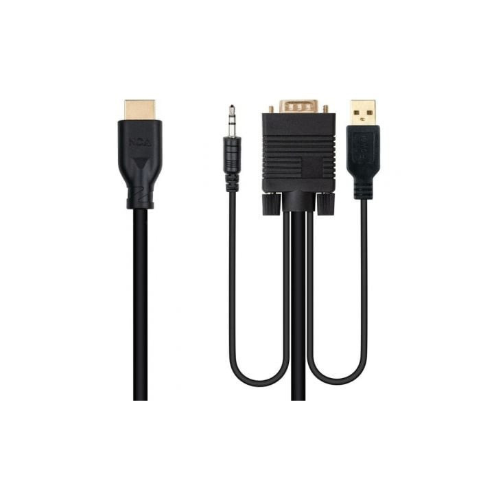 Cable conversor nanocable 10.15.4612/ hdmi macho - vga macho/ jack 3.5 macho/ usb macho/ 1.8m/ negro