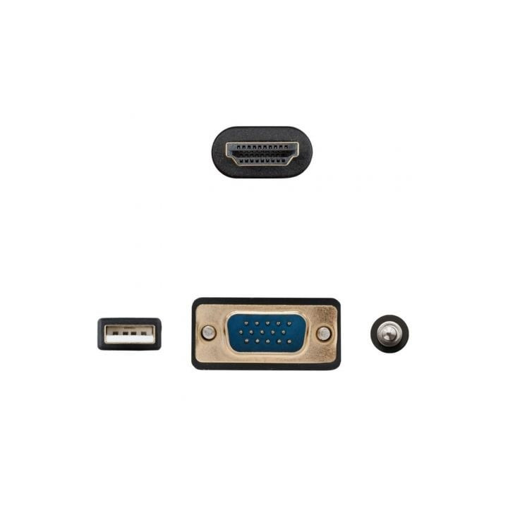 Cable conversor nanocable 10.15.4612/ hdmi macho - vga macho/ jack 3.5 macho/ usb macho/ 1.8m/ negro