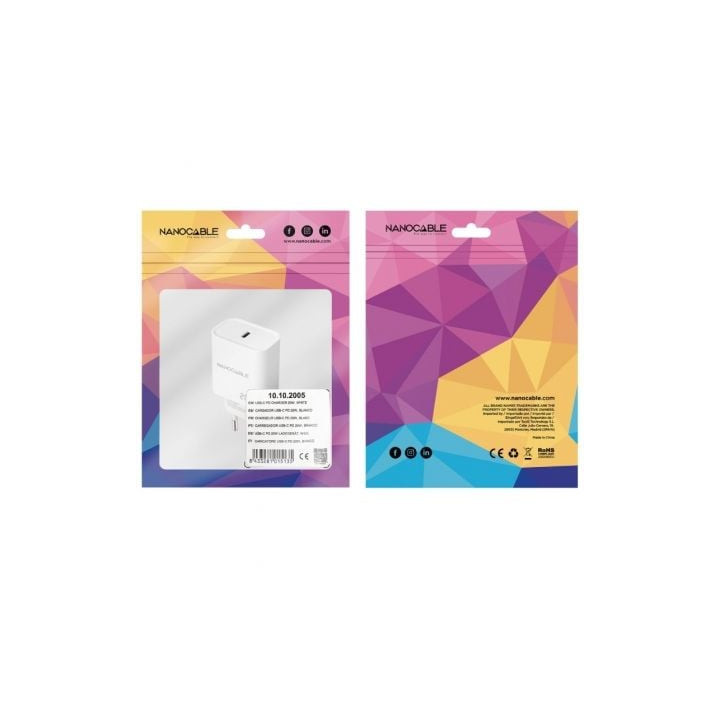 Cargador de pared nanocable 10.10.2005/ 1xusb tipo-c/ 20w/ blanco
