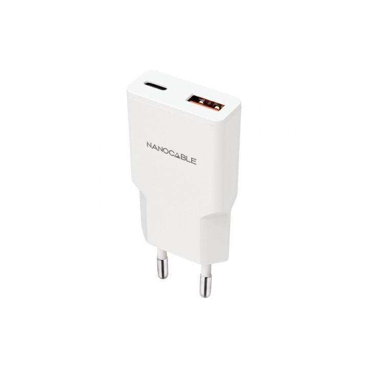 Cargador de pared nanocable 10.10.2022/ 1xusb tipo-c/ 1xusb/ 20w/ blanco