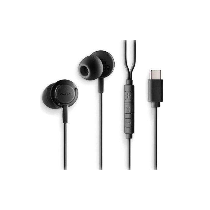 Auriculares intrauditivos ngs cross step/ con micrófono/ usb tipo-c/ negros