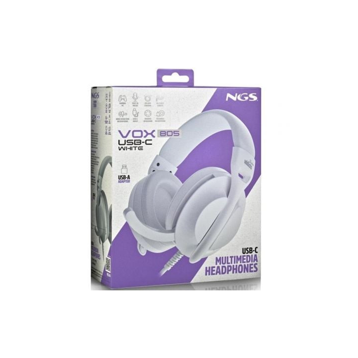 Auriculares ngs vox805 usb-c/ con micrófono/ usb tipo-c/ blancos
