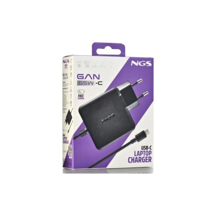 Cargador de portátil ngs gan 65w-c usb tipo-c/ 65w/ automático/ voltaje 5-20v