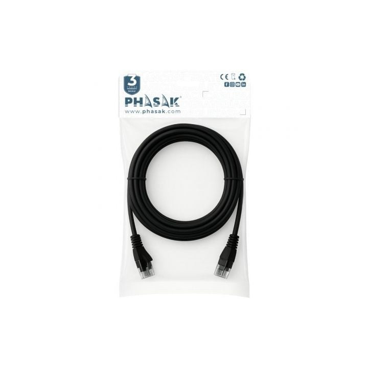 Cable de red rj45 utp phasak phk 1750 cat.6/ 50cm/ negro