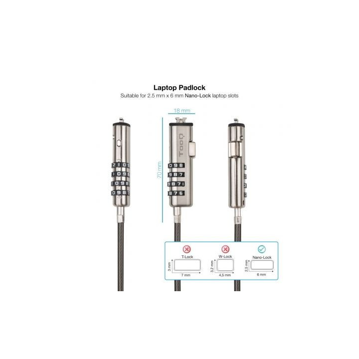 Cable de seguridad tipo nano para portátiles tooq tqclkc0035-g/ 1.5m