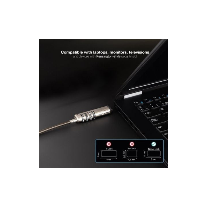 Cable de seguridad tipo nano para portátiles tooq tqclkc0035-g/ 1.5m
