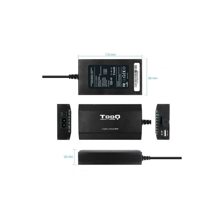 Cargador de portátil tooq tqlc-100bs01m/ 1xusb/ 100w/ manual/ 12 conectores/ voltaje 12-24v