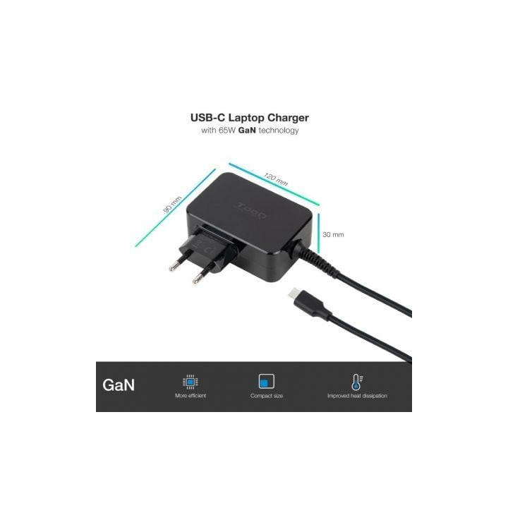 Cargador de portátil gan tooq tqlc-usbcgan65pd usb tipo-c/ 65w/ automático/ voltaje 5-20v