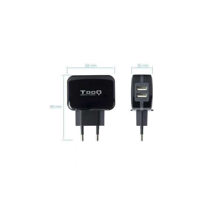 Cargador de pared tooq tqwc-1s02/ 2xusb/ 17w