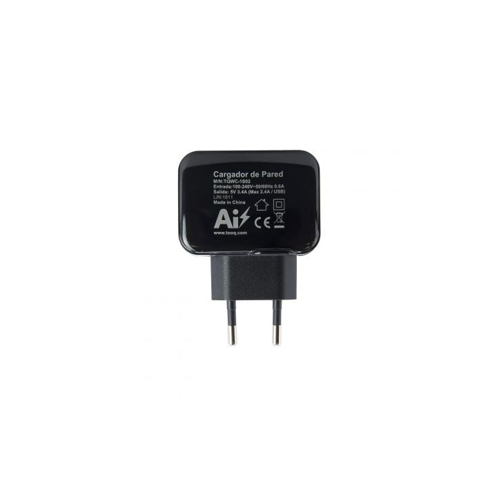 Cargador de pared tooq tqwc-1s02/ 2xusb/ 17w