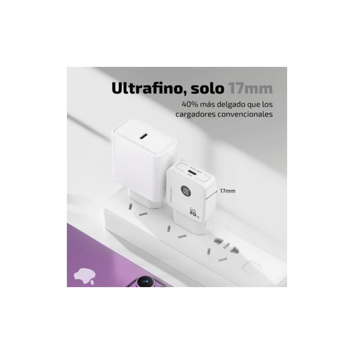 Cargador de pared gan tech one tech gan tec2220/ 1xusb tipo-c/ 20w/ blanco