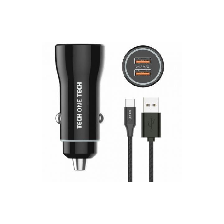 Cargador de coche tech one tech tec2803/ 2xusb + cable usb tipo-c/ 12w
