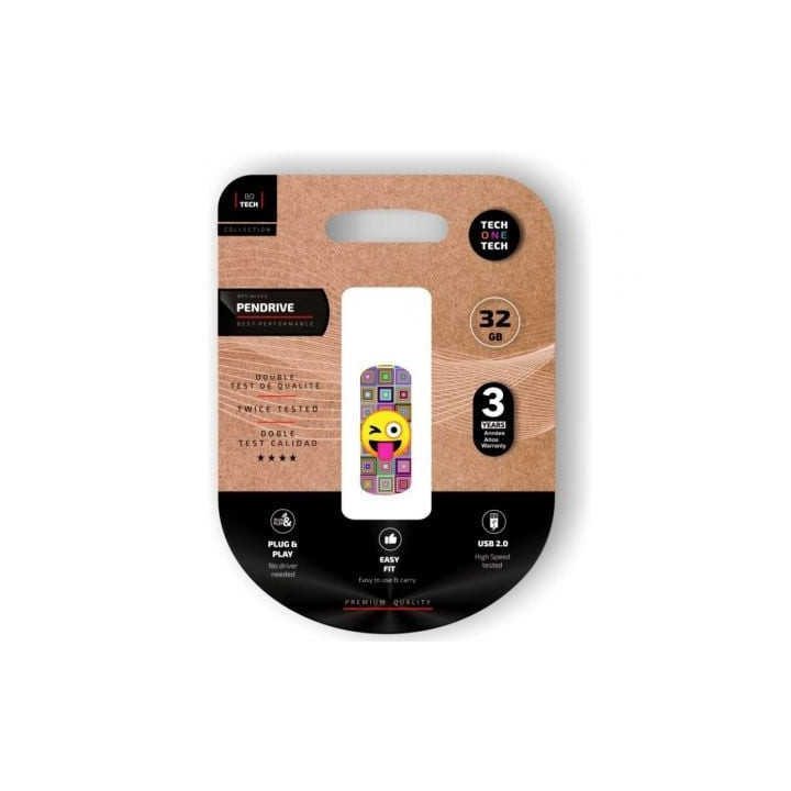 Pendrive 32gb tech one tech emoji guiño usb 2.0