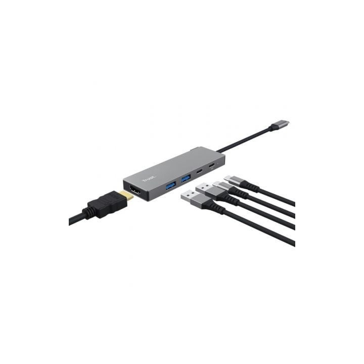Docking usb tipo-c trust dalyx/ 2xusb/ 1xhdmi 4k/ 2xusb tipo-c/ gris