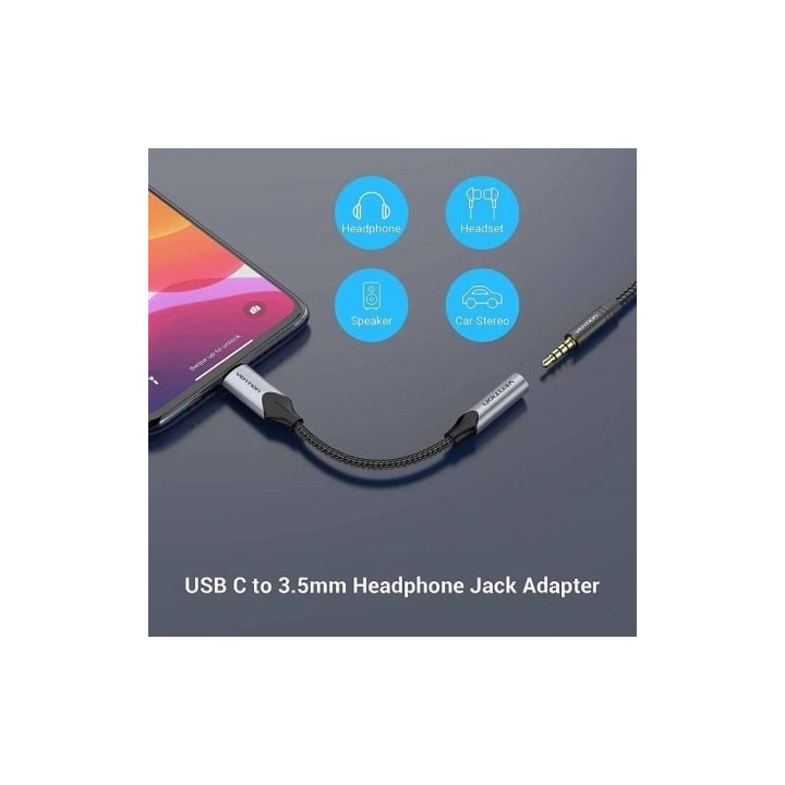 Adaptador audio vention bgmha/ jack 3.5 hembra - usb tipo-c macho/ 10cm/ gris