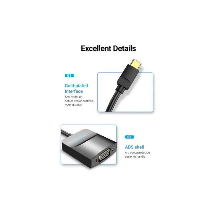 Adaptador usb tipo-c vention tddbb/ usb tipo-c macho - vga hembra