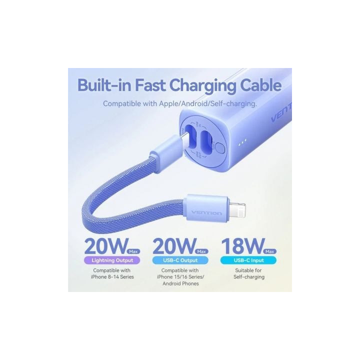 Powerbank 5000mah vention fhwj0/ 20w/ dorado/ incluye cable usb tipo-c y lightning