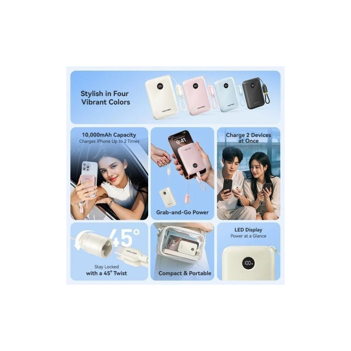 Powerbank 10000mah vention fkap0-c/ 22.5w/ rosa/ incluye cable usb tipo-c
