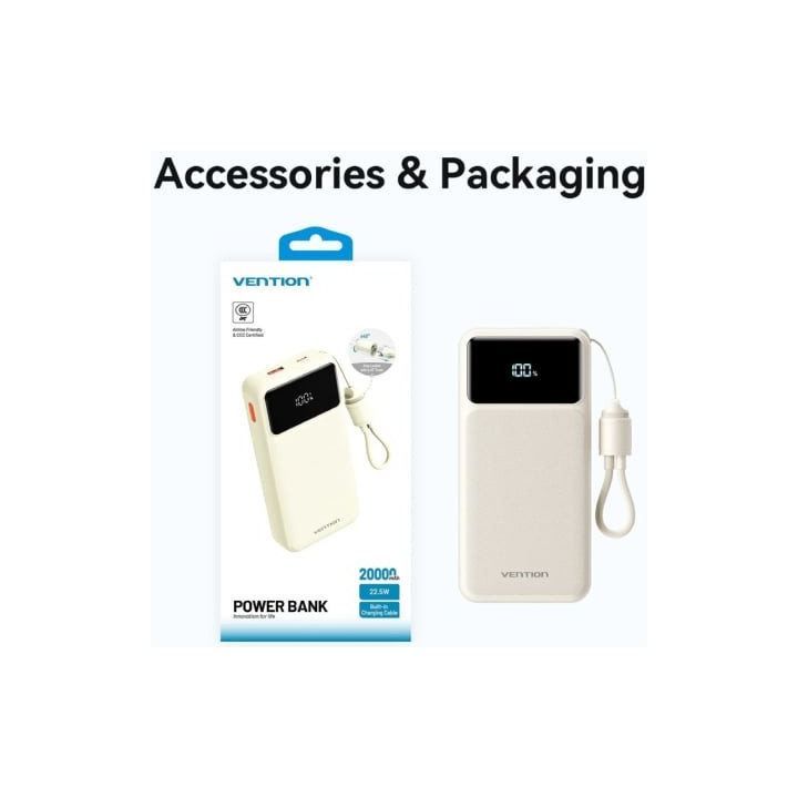 Powerbank 20000mah vention xgyp0-40-ty/ 22.5w/ rosa/ incluye cable usb tipo-c