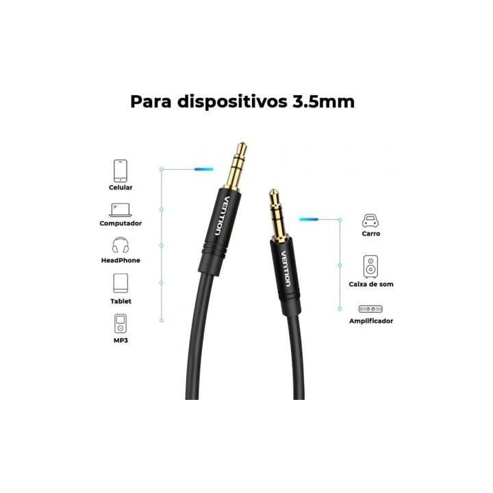 Cable estéreo vention bakbf/ jack 3.5 macho - jack 3.5 macho/ 1m/ negro